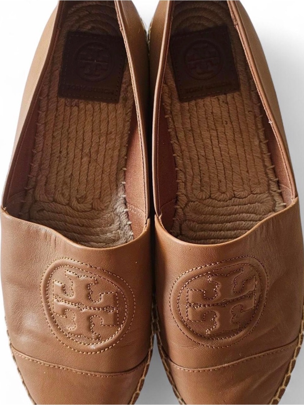 Tory Burch Tan Leather Espadrille Slip-Ons